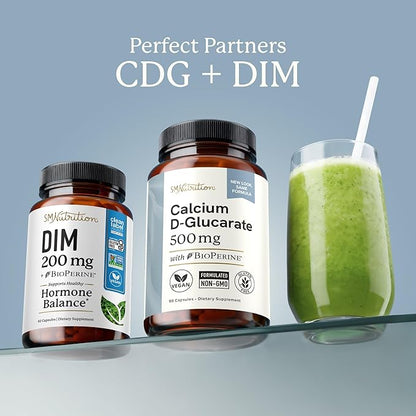 Calcium D-Glucarate | 500MG | CDG for Liver Detox and Cleanse, Hormone Balance, and Menopause Support | Calcium Supplement | Vegan, Non-GMO, Third-Party Tested | 90 Capsules (3-Month Supply)