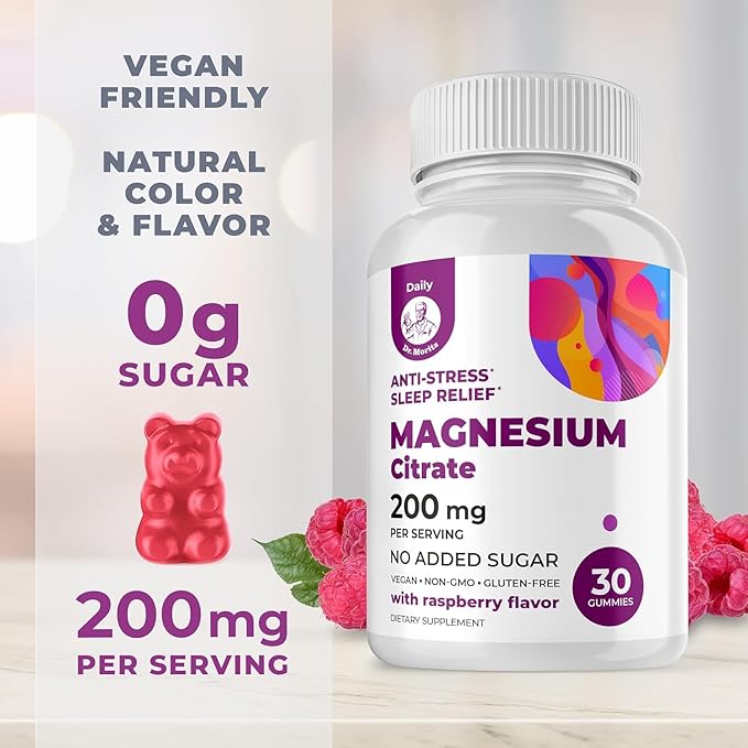 DR. MORITZ Magnesium Citrate Gummies for Adults - Sugar-Free Calm Magnesium Gummies - Supports Cardiovascular Health- Raspberry Flavor - Non-GMO, 200 mg (30 Count)