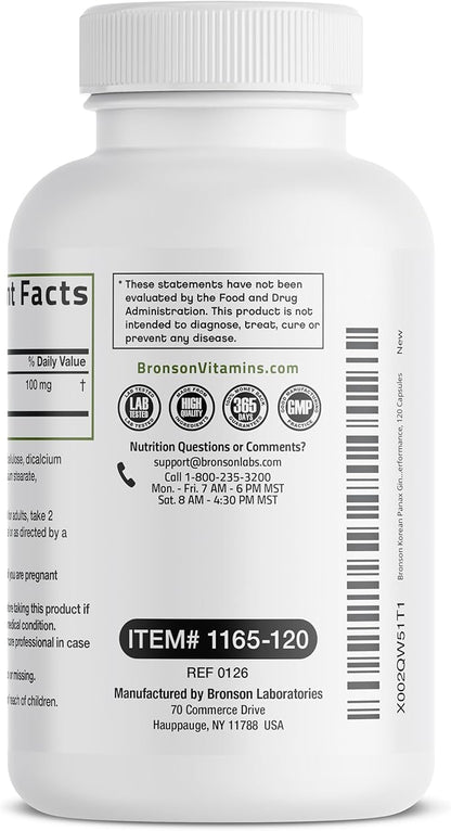 Bronson Korean Panax Ginseng Supports Energy, Endurance & Vitality + Memory and Mental Performance, 120 Capsules