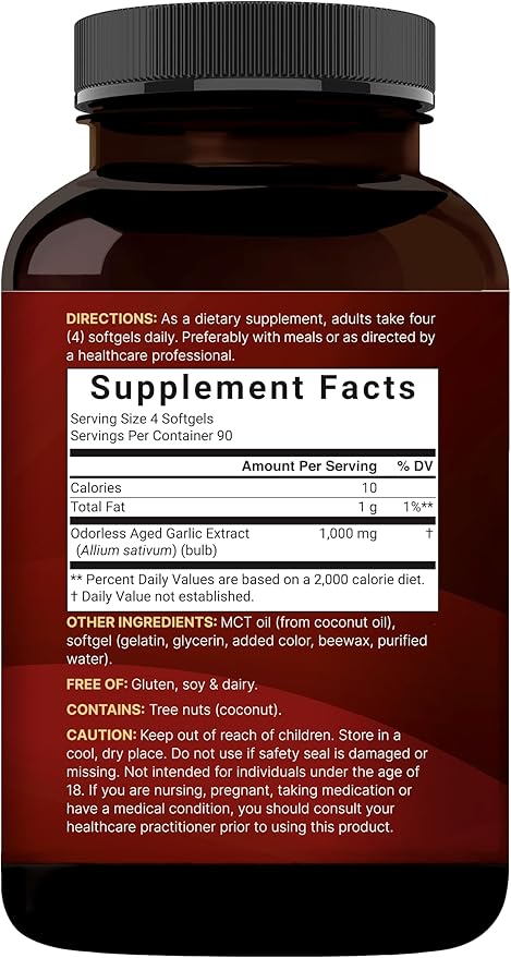 NatureBell Aged Garlic Extract 1,000mg, Over 2 Years Aged, 360 Odorless Softgels – Allium sativum – Made with MCT Oil – Non-GMO, Gluten Free
