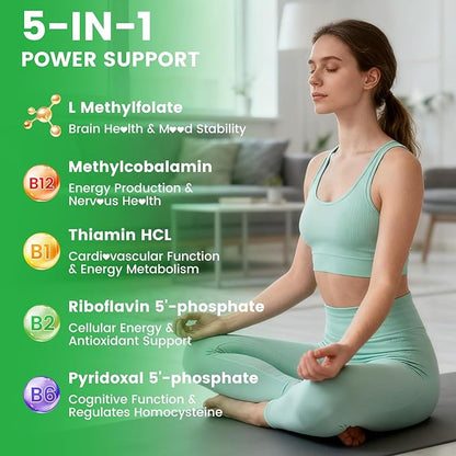 L-Methylfolate 15 mg Gummies with Methyl B12, Methylated B1, B2, B6, Active 5-MTHF & High Absorption - Supports Brain Health & Immune System, Pineapple Flavor, 60 Count