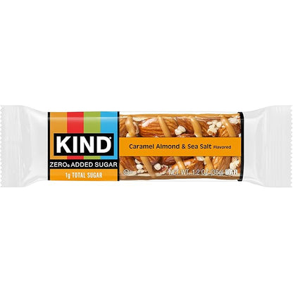 Kind Zero Added Sugar Healthy Snacks Bars, Caramel Almond & Sea Salt, Gluten Free, High Fiber, Keto Snacks, 5g Protein, 5 Count