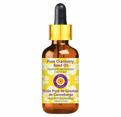 dève herbes Pure Cranberry Seed Oil (Vaccinium macrocarpon) with Glass Dropper 100% Cold Pressed 30ml (1 oz)