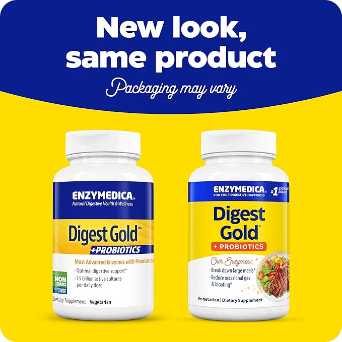 Enzymedica Digest Gold + Probiotics, 2-in-1 Digestive Enzymes & Probiotic Support, Promotes Gut Health with 1 Billion Active Cultures, 90 Capsules