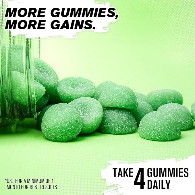 Jacked Factory Sugar Free Creatine Gummies - 5g Daily Dose (1.25g per Gummy) - Creatine Gummy Sugar Free for Men and Women, Vegan-Friendly, Third-Party Tested - 120 Gummies, Green Apple
