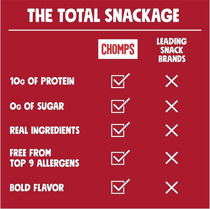 Chomps Grass-Fed and Finished Smoky BBQ Seasoned Beef Jerky Snack Sticks 24-Pack - Keto, Paleo, Whole30, 10g Lean Meat Protein, Gluten-Free, Zero Sugar Food, Non-GMO