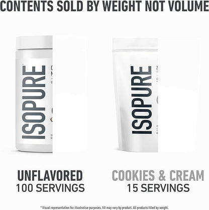 Isopure Bundle of Zero Carb 100% Pure Whey Isolate Protein Powder, Cookies & Cream, 25g Protein Per Serving, 1 Lb, 15 Servings + Isopure 100% Pure Creatine Monohydrate Powder, 100 Servings
