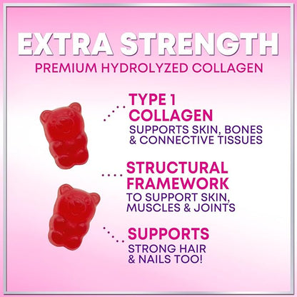 Collagen Peptides Gummies - 2500 mcg D-Biotin Per Serving - Hydrolyzed Protein Type I & III Multi Collagen Supplement with Vitamin C & Zinc - Support for Hair, Skin, Nails, Berry Flavor - 60 Gummies