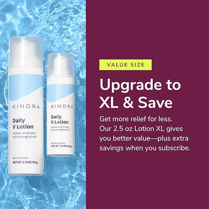 Kindra Daily V XL Vaginal Moisturizer Lotion - OBGYN Recommended for Dryness & Itch, with Hyaluronic Acid, Prevents Infection & Odor- Estrogen-Free Cream, pH-Balanced Feminine Care - 120 Applications