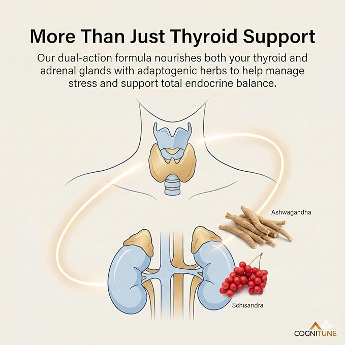 CogniTune Thyroid Support Supplement for Women and Men - Complete 14 Ingredient Formula with Iodine Selenium and B12 - Supports Natural Energy Metabolism and Mental Focus