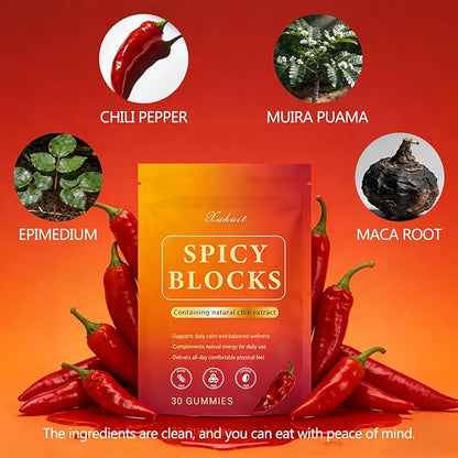 Spicy Blocks for Couples - Peach Flavor Intimacy Gummies, with Maca and Traditional Botanicals, Romantic Mood Enhancer for Women & Men (1)