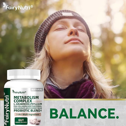 L-Arabinose 7-in-1 Metabolism Supplement | White Kidney Bean Extract, Collagen & Probiotics | Carb Block, Gut Balance & Skin Glow Support | cGMP & NSF - 60 Tablets