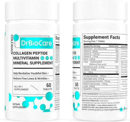 DrBioCare Collagen Peptides for Women, Beauty Vitamin & Mineral Supplement,Contains Vitamin D3, Probiotics for Women & Collagen Peptides,Vitamin B Complex,Vitamin E 60 Tablets