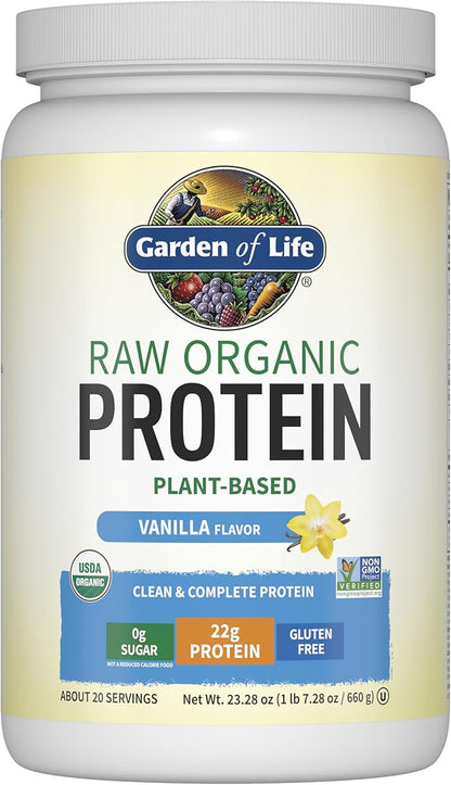 Garden of Life Protein Powder, Vegan Protein Powder, BCAA, Probiotics & Digestive Enzymes, Gluten & Lactose Free, Vanilla, 23.28 Ounce