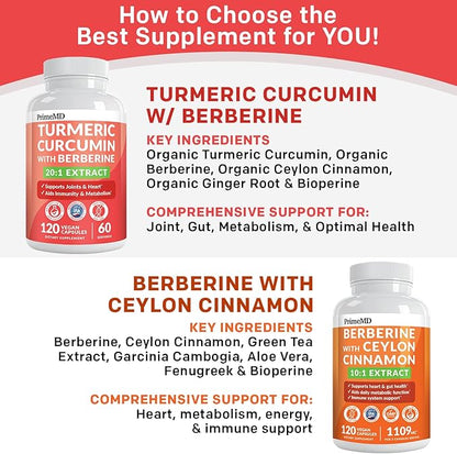 5-in-1 Organic Turmeric Curcumin Supplement (4210mg) with Berberine, Ceylon Cinnamon Bioperine and Ginger Supplements for Joint, Heart, Gut, & Metabolic Support (60 Servings)