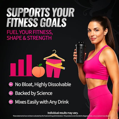 Creatine for Women – Booty Builder Supplement with Collagen & BCAA – Supports Muscle Development, Post-Workout Recovery, Skin Elasticity, Healthy Hair & Nail | Unflavored – 30 Servings