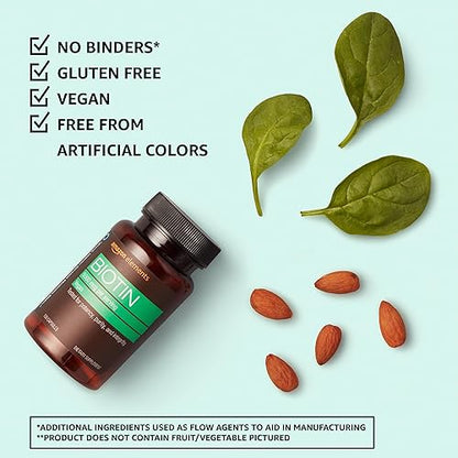 Amazon Elements Vegan Biotin 5000 mcg - Hair, Skin, Nails, 130 Capsules (4 Month Supply) (Packaging May Vary) (Pack of 2)