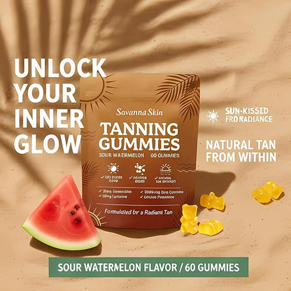 Tanning Gummies, Tanning Gummies for Women, with Astaxanthin Lycopene and Vitamins, Vegan & Sugar Free - 60 Count (1pcs)