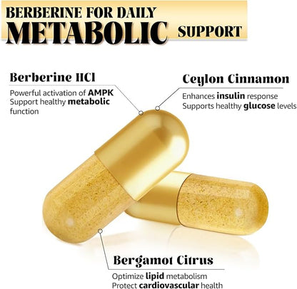 Berberine Supplement with Ceylon Cinnamon, Metabolic Support Formula for Daily Balance, Liposomal Berberine for GLP-1 Lifestyle Support, 600mg, Vegan, Non-GMO, 120 Capsules