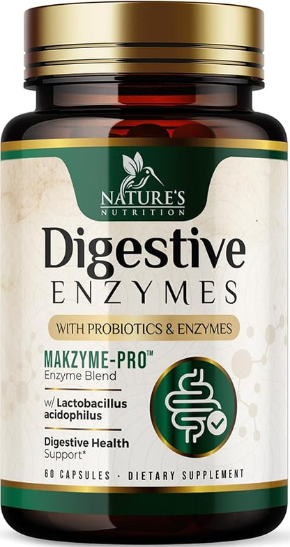 Digestive Enzymes - Super Digestive Multi Enzyme Complex for Bloating & Gut Health Support with Bromelain, Papain, Probiotics & Prebiotics - Digestion Health Support for Women & Men - 60 Capsules