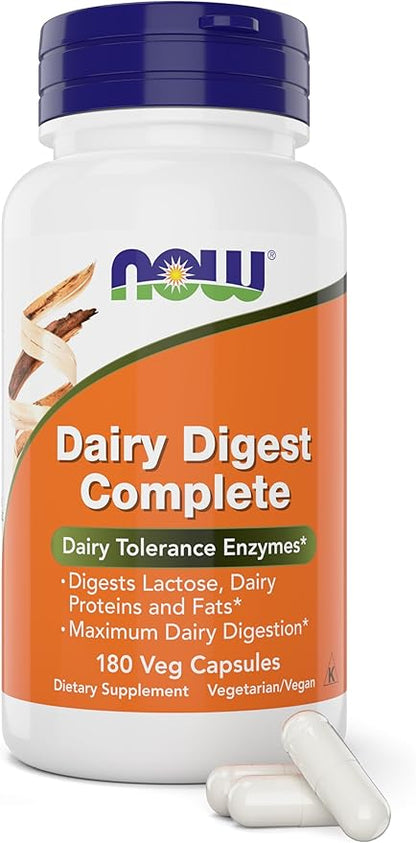 Now Dairy Digest Complete, 180 Veg Capsules, Lactose Digestion Support*, Dairy Tolerance Enzymes*