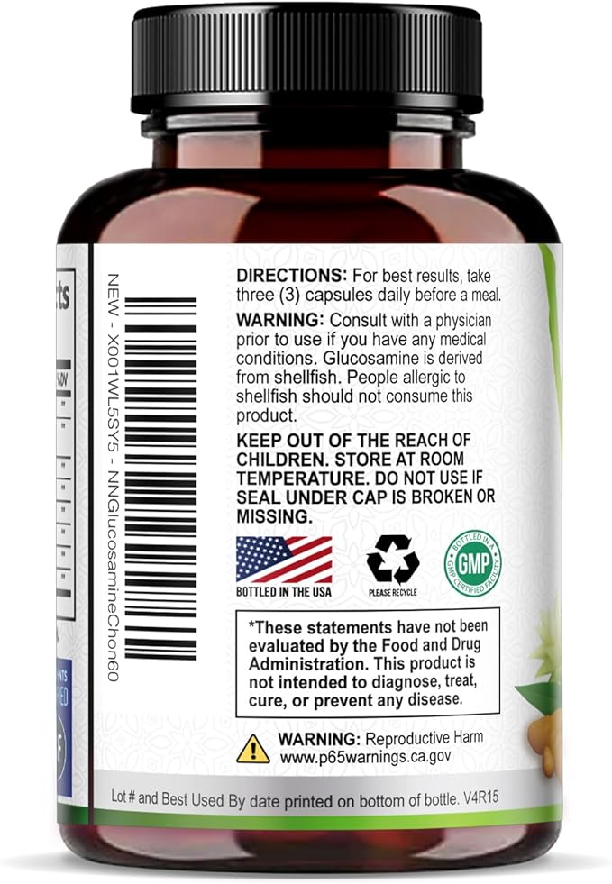 Glucosamine Chondroitin MSM - Joint Support Supplement for Joint Mobility, Comfort and Cartilage Support For Men and Women - Glucosamine Complex Supplements with Turmeric & Boswellia - 60 Capsules