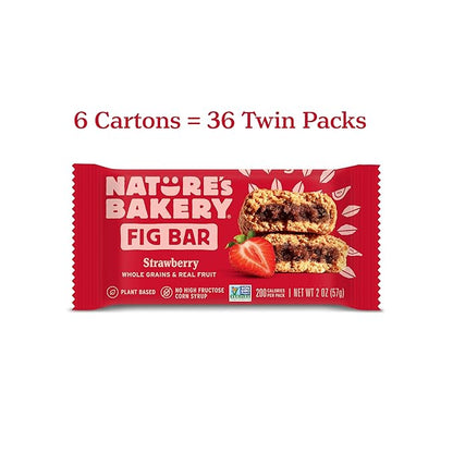 Nature's Bakery Whole Wheat Fig Bars, Strawberry, Real Fruit, Vegan, Non-GMO, Snack bar, 6 boxes with 6 twin packs (36 twin packs)