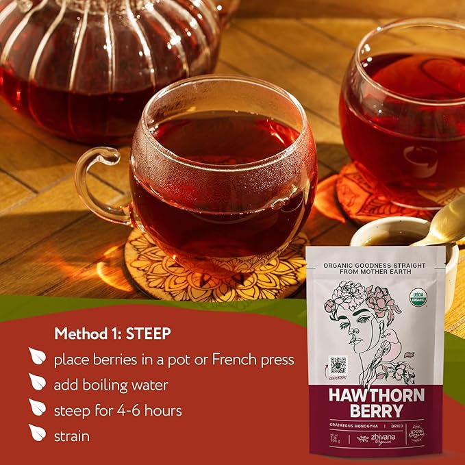 Hawthorn Berry Tea Organic (32oz.) - Hawthorne Berries for Herbal Tea, Tinctures, Recipes - Wild Crop - European Origin
