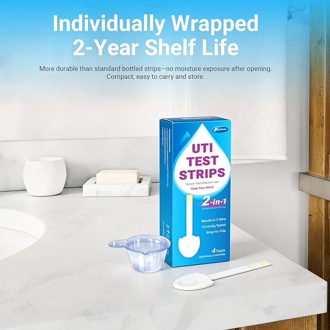5 Pack UTI Test Strips, Urinary Tract Infection Test Kit for Women Men, Accurate Result in 2 Minutes, Monitor Bladder Health at Home, Clinically Tested, Easy to Grip, Individually Wrapped