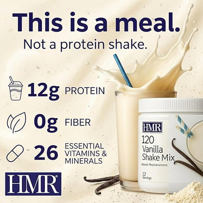 HMR 120 Vanilla Shake Meal Replacement Powder | Vanilla Shake Mix to Support Healthy Weight Loss | 12g of Protein | Nutritional Drink | Low Calorie Food | 12 Servings | 13.55 Ounce (Pack of 1)
