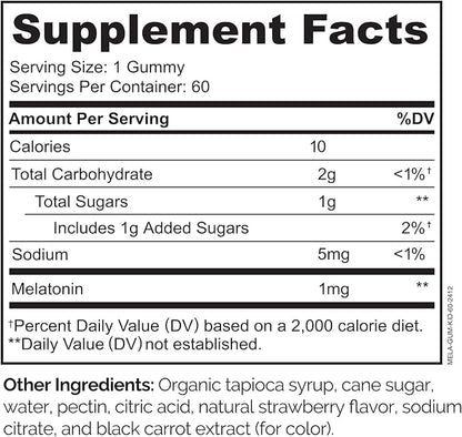 NATURELO Melatonin Gummies for Kids Non-GMO, Gluten-Free, Soy Free - Strawberry Flavor - Gentle Sleep Supplement - 60 Vegetarian Gummies