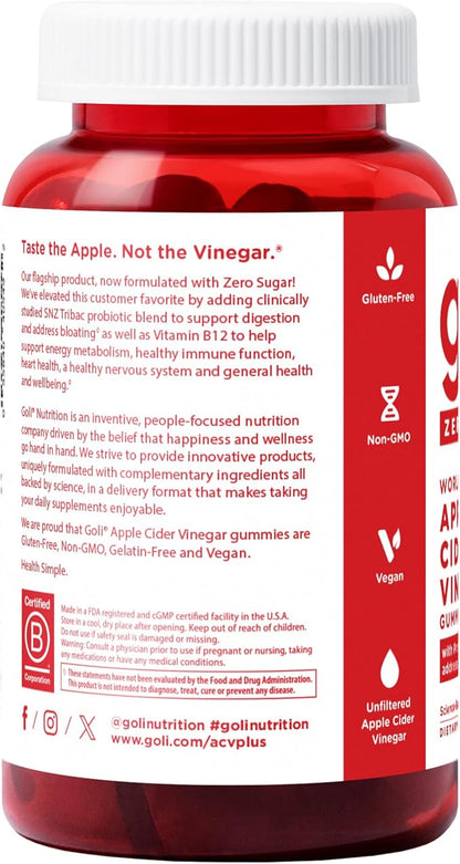 Goli Zero Sugar Trio- World's First 3-in-1 Pre, Post, Probiotic, Apple Cider Vinegar with Vitamin B12 and Probiotics, Ashwagandha & L-Theanine, Vitamin D gummies. Vegan, Gelatin & Gluten-Free, Non-GMO