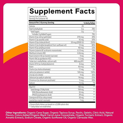 SmartyPants Women's Multivitamin Gummies, Omega 3 (DHA/EPA), Methylfolate, CoQ10, Vitamin D3, C, Vitamin B12, B6, A, K & Zinc, Inositol, Gluten Free, 120 Count (40 Day Supply)