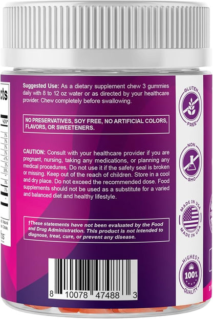 Vitamatic Prebiotic Fiber Gummies for Adults, 7G Extra Strength, Zero Sugar Added, 240 Pectin Based Gummies, Digestive Health & Regularity Support