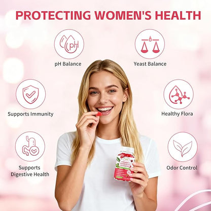 Women Probiotic Gummies for Feminine Health, Supports pH Balance, Vaginal Health, Odor Control & Yeast Balance, Digestive & Immune Support, Sugar Free Cranberry Flavor, 60 Count (Pack of 1)