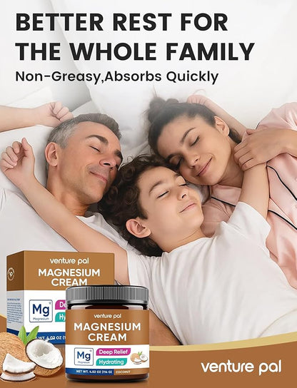 Venture Pal Topical Magnesium Cream, Fast-Absorbing Magnesium Moisturizing Lotion with Coconut Oil, Shea Butter & Hyaluronic Acid, Suitable for Kids