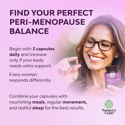 Complete Perimenopause Supplement for Women - Multibenefit Menopause Ease for Women with Maca Root Vitex Berry & Black Cohosh for Hot Flashes Night Sweats Hormone Balance and Mood Support - 60 Count