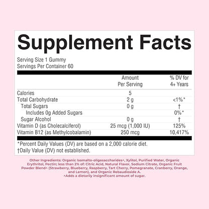 MARYRUTH'S Vitamin D3 + B12 Gummies for Ages 4+ | Sugar Free | Bone Health | Immune Support | Energy Metabolism | Cognitive Function | Vegan | Non-GMO | Gluten Free | 60 Servings | 2 Month Supply