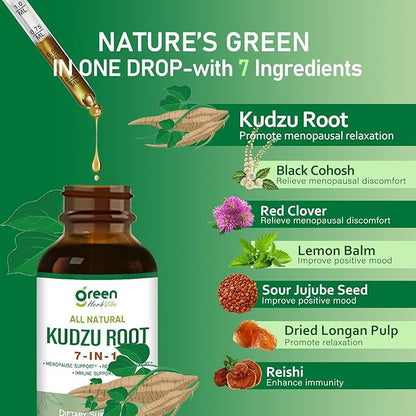 Kudzu Root Drops, Natural Supplement for Menopause Relief, Relaxation & Immune Support, Herbal Complex w/Black Cohosh Red Clover and More Extracts. 2 oz