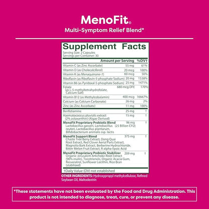MENOLABS MenoFit, Menopause Supplements for Women - 60 Capsules - Advanced Women’s Probiotic with Vitamins and Red Clover for Gut Health, Hot Flashes and Hormone Balance for Women