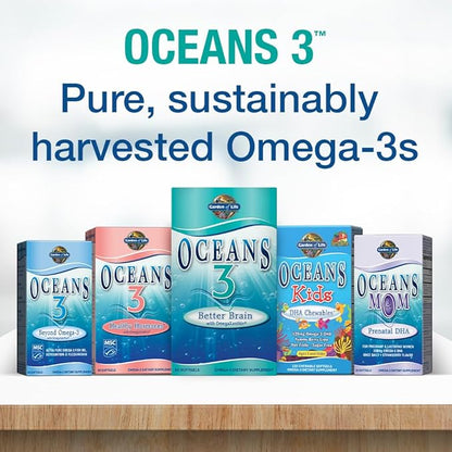 Garden of Life Oceans Mom Prenatal Fish Oil DHA, Omega 3 Supplement - Strawberry, 350mg Prenatal DHA Pregnancy Fish Oil Support for Mamas, Babys Brain & Eye Development, 30 Small Softgels