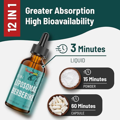 Berberine HCl Drops Supplement - Liposomal Berberine HCl Liquid- 4 fl oz