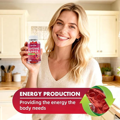 Cayenne Pepper Beet Root Gummies, with Beetroot Garlic CoQ10 Hawthorn Berry Grape Seed Extract Olive Leaf Nattokinase Hibiscus Vitamin D Nitric Oxide and Others, Support Overall Wellness, 60 Count