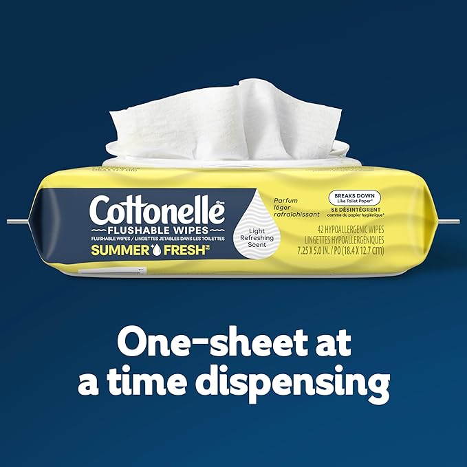 Cottonelle Summer Fresh Scented Flushable Wipes, 8 Flip-Top Packs, 42 Wet Wipes per Pack