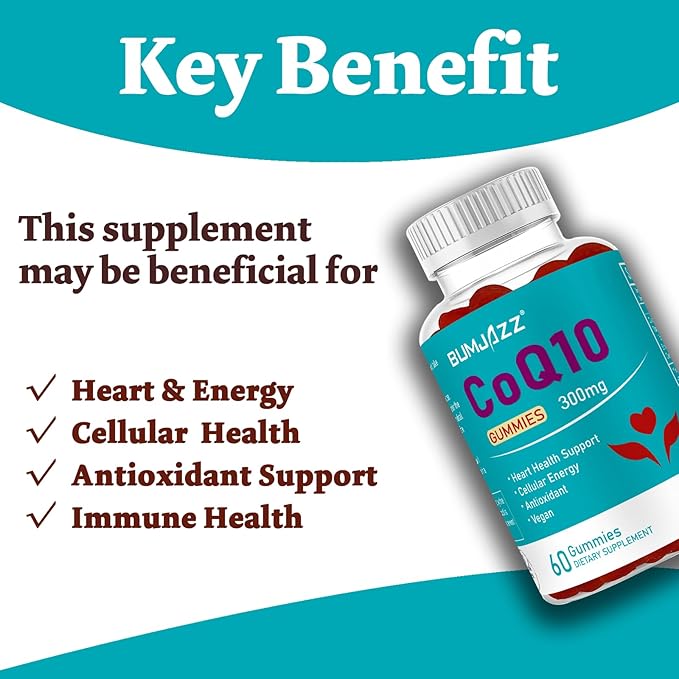 60 Counts CoQ10 Gummies 300mg High Absorption - Raspberry Flavored - Non-GMO - Gluten-Free - Coenzyme Q10 Gummy