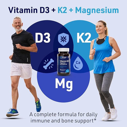 AgeImmune Brilliant D3+ Complex - 60 Capsules - 5000 IU Vitamin D3 + K2 + Magnesium Glycinate Supplement - Doctor Formulated for Immune & Bone Support - No Stearates, No Dioxides