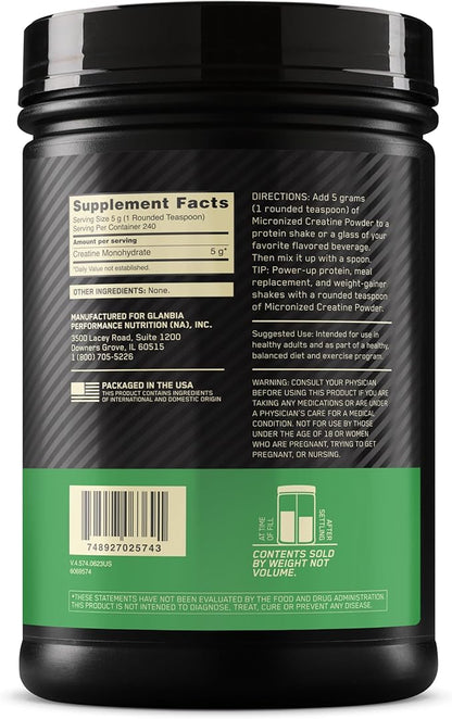 Optimum Nutrition Micronized Creatine Monohydrate Powder, Unflavored, 240 Servings, 1200 Grams (Packaging May Vary)