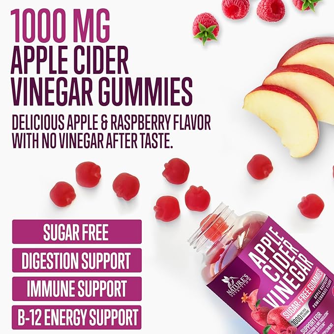 Apple Cider Vinegar Gummies 1000mg per Serving - Sugar Free Max Strength ACV Gummy Vitamins Supplement, Advanced Formula, Vitamin B12 Supports Metabolism & Energy, Keto Friendly, Vegan, 120 Gummies