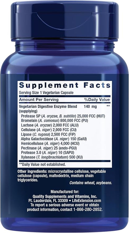 Life Extension Enhanced Super Digestive Enzymes, Supports Digestion, Comfort, digesting Plant-Based Foods, Non-GMO, Vegetarian, 60 Capsules