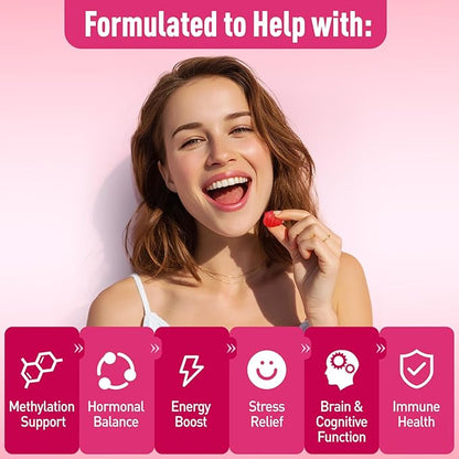 Methylated Multivitamin for Women Gummies, Methyl B Complex Vitamins with D3 Zinc Choline TMG for Energy & Nervous System, Vegan, Sugar Free, 60 Count